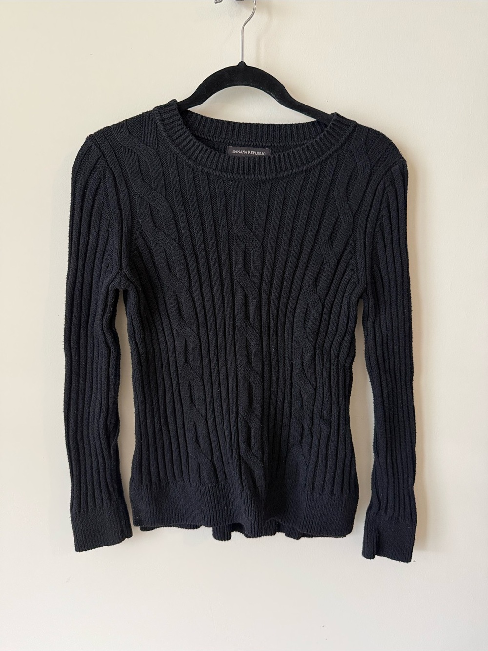 Banana Republic Black Cable-Knit Crewneck Sweater - Picture 1 of 4